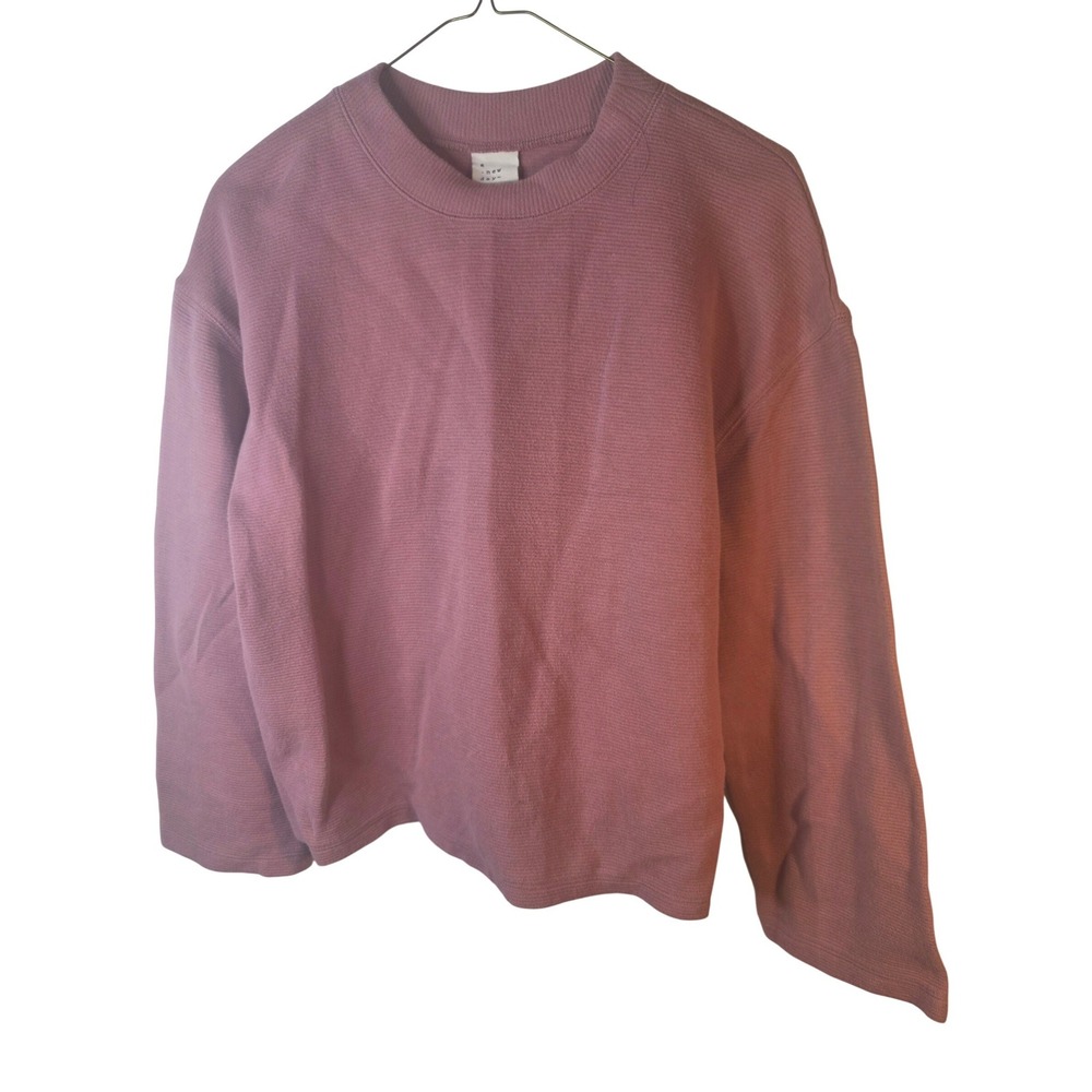 A New Day Womens Textured Ribbed Crewneck Sweatshirt Mauve Pink Small